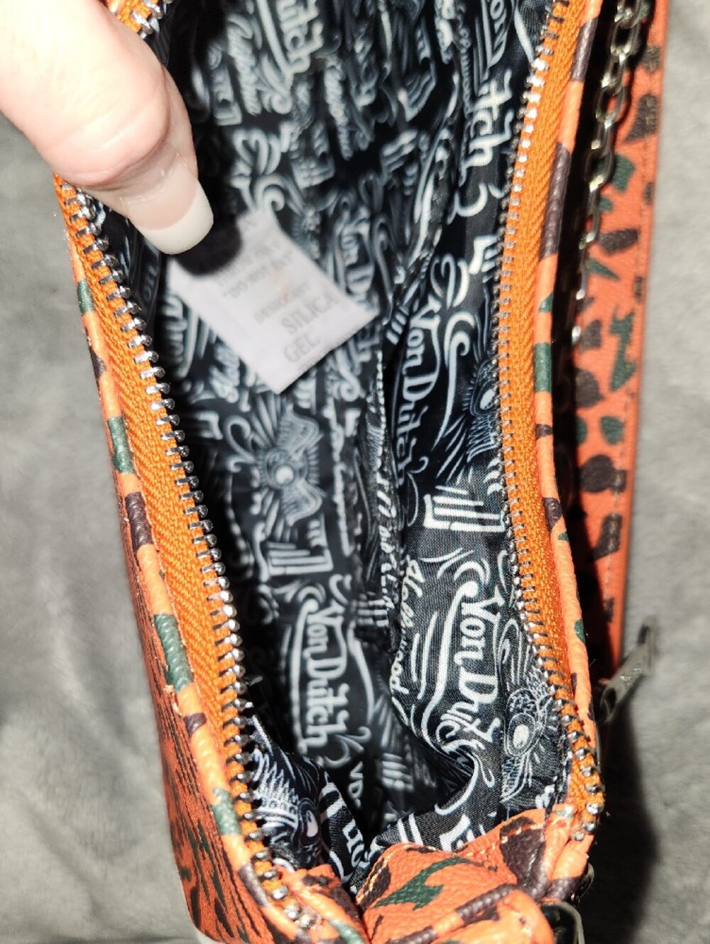 Von Dutch Orange Leopard Mini Shoulder Bag with Chain - Picture 7 of 8